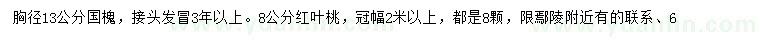 求購胸徑13公分國槐、8公分紅葉桃