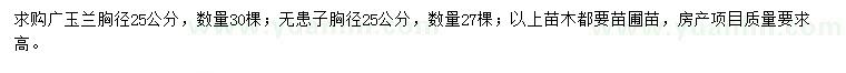 求購胸徑25公分廣玉蘭、無患子