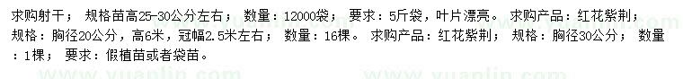 求購高25-30公分左右射干、胸徑20、30公分紅花紫荊