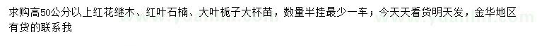 求購紅花繼木、紅葉石楠、大葉梔子