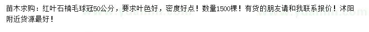求購冠幅50公分紅葉石楠毛球