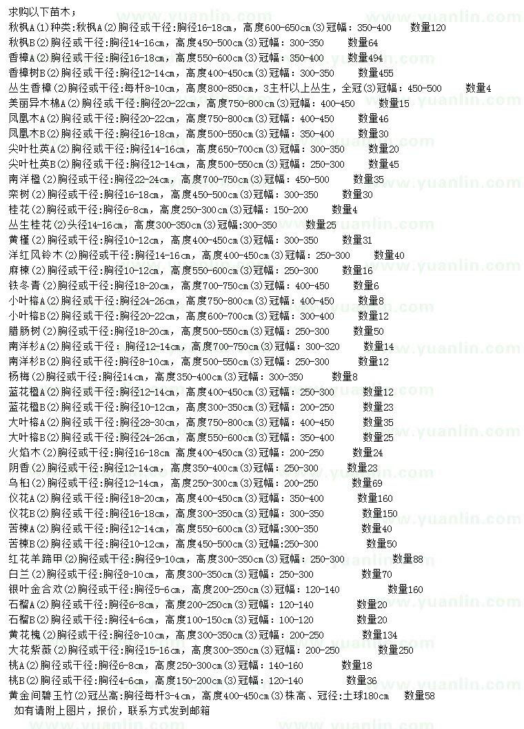 求購(gòu)秋楓、香樟、叢生香樟等