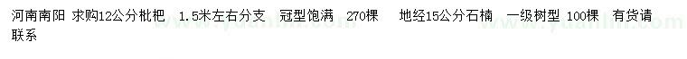 求購12公分枇杷、地徑15公分石楠