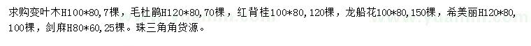 求購變?nèi)~木、毛杜鵑、紅背桂等