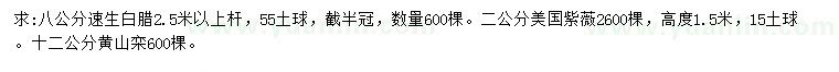求購速生白臘、美國紫薇、黃山欒