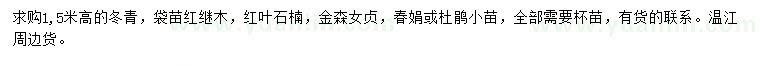 求購冬青、紅繼木、紅葉石楠