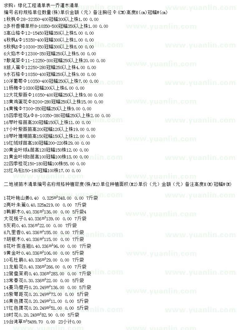 求購秋楓、多桿香樟、高山榕等