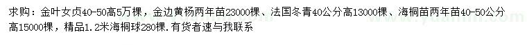 求購(gòu)金葉女貞、小葉女貞、金邊黃楊等