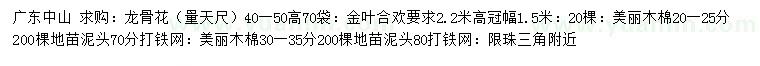 求購龍骨花、金葉合歡、美麗木棉