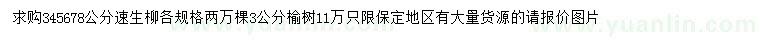 求購3、4、5、6、7、8公分速生柳、榆樹