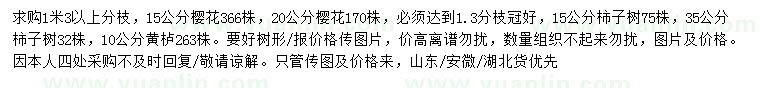 求購15、20公分櫻花、15、35公分柿子樹