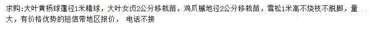 求購(gòu)大葉黃楊球、大葉女貞、雞爪槭等