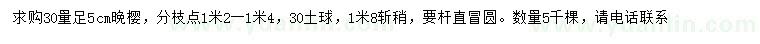 求購30量足5公分晚櫻