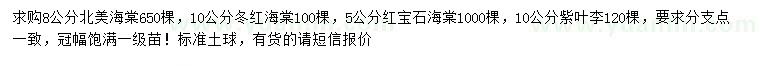 求購北美海棠、冬紅海棠、紅寶石海棠等