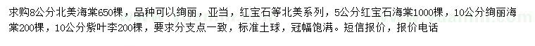 求購北美海棠、絢麗海棠、紅寶石海棠等