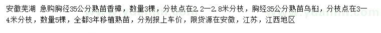 求購胸徑35公分香樟、烏桕
