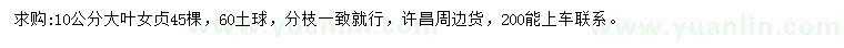 求購10公分大葉女貞