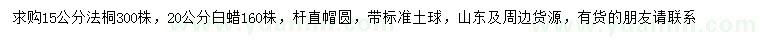 求購15公分法桐、20公分白蠟