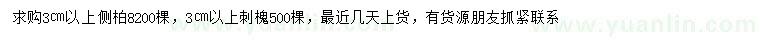 求購3公分以上側柏、刺槐