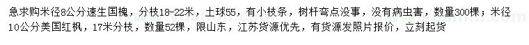 求購(gòu)米徑8公分速生國(guó)槐、10公分美國(guó)紅楓