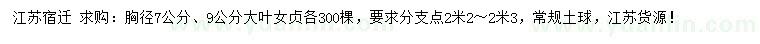 求購胸徑7、9公分大葉女貞