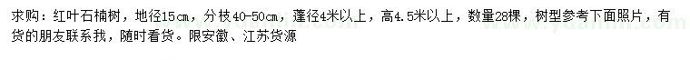 求購地徑15公分紅葉石楠樹