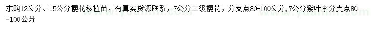 求購7、12、15公分櫻花、7公分紫葉李