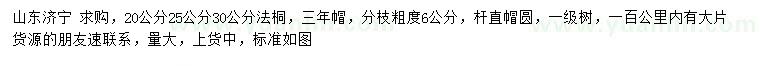 求購20、25、30公分法桐