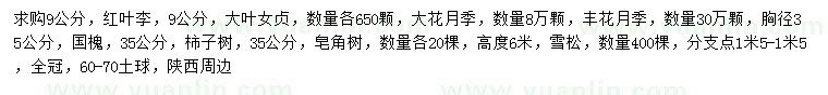 求購(gòu)紅葉李、大葉女貞、大花月季等