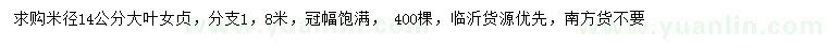 求購米徑14公分大葉女貞