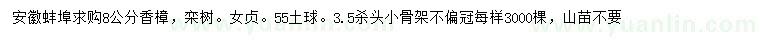 求購香樟、欒樹、女貞