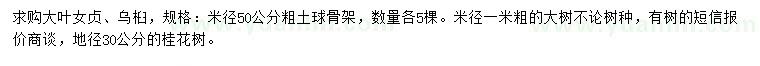 求購(gòu)大葉女貞、烏桕、桂花