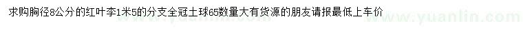 求購胸徑8公分紅葉李