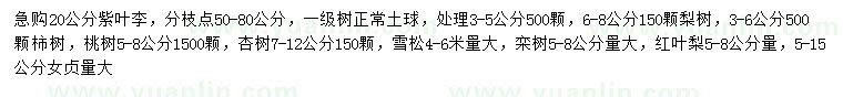求購20公分紫葉李