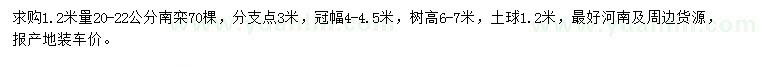 求購1.2米量20-22公分南欒