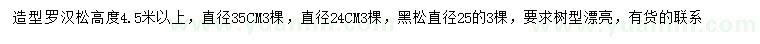 求購直徑24、35公分羅漢松、25公分黑松
