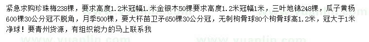 求購(gòu)珍珠梅、金銀木、三葉地錦等