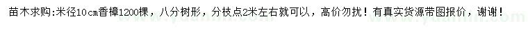 求購(gòu)米徑10公分香樟