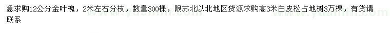 求購12公分金葉槐、高3米白皮松