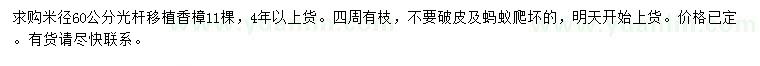 求購米徑60公分光桿香樟