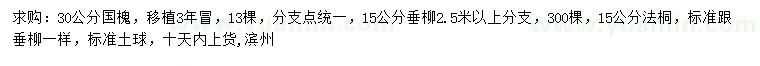 求購(gòu)國(guó)槐、垂柳、法桐