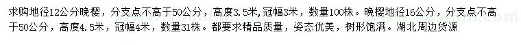 求購(gòu)地徑12、16公分晚櫻