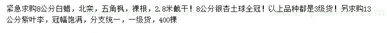 求購白蠟、北欒、五角楓等