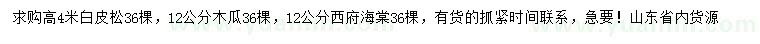 求購白皮松、木瓜樹、西府海棠