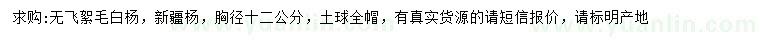 求購胸徑12公分毛白楊、新疆楊