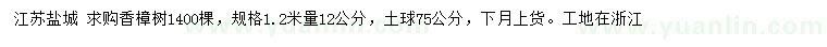 求購(gòu)1.2米量12公分香樟樹(shù)