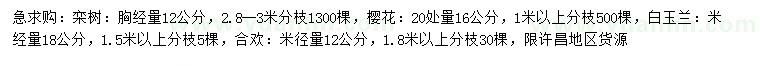 求購欒樹、櫻花、白玉蘭等