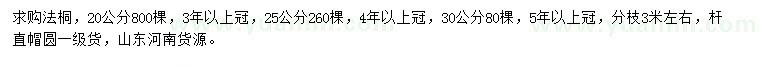 求購20、25、30公分法桐