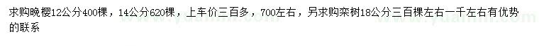 求購12、14公分晚櫻、18公分欒樹