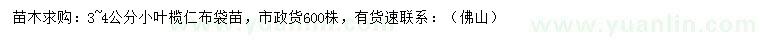 求購(gòu)3-4公分小葉欖仁